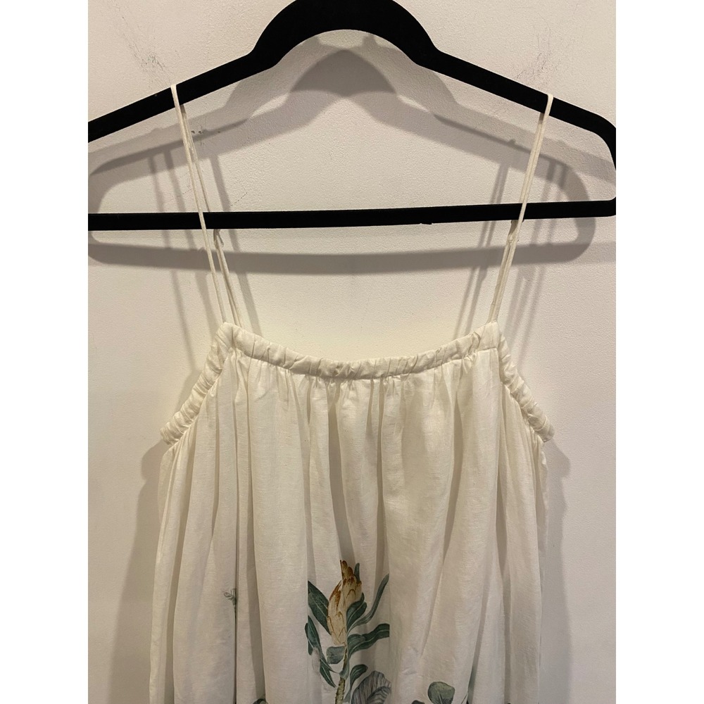 White Floral Linen Cotton Blend Midi Dress Boho Cottagecore - Picture 3 of 9
